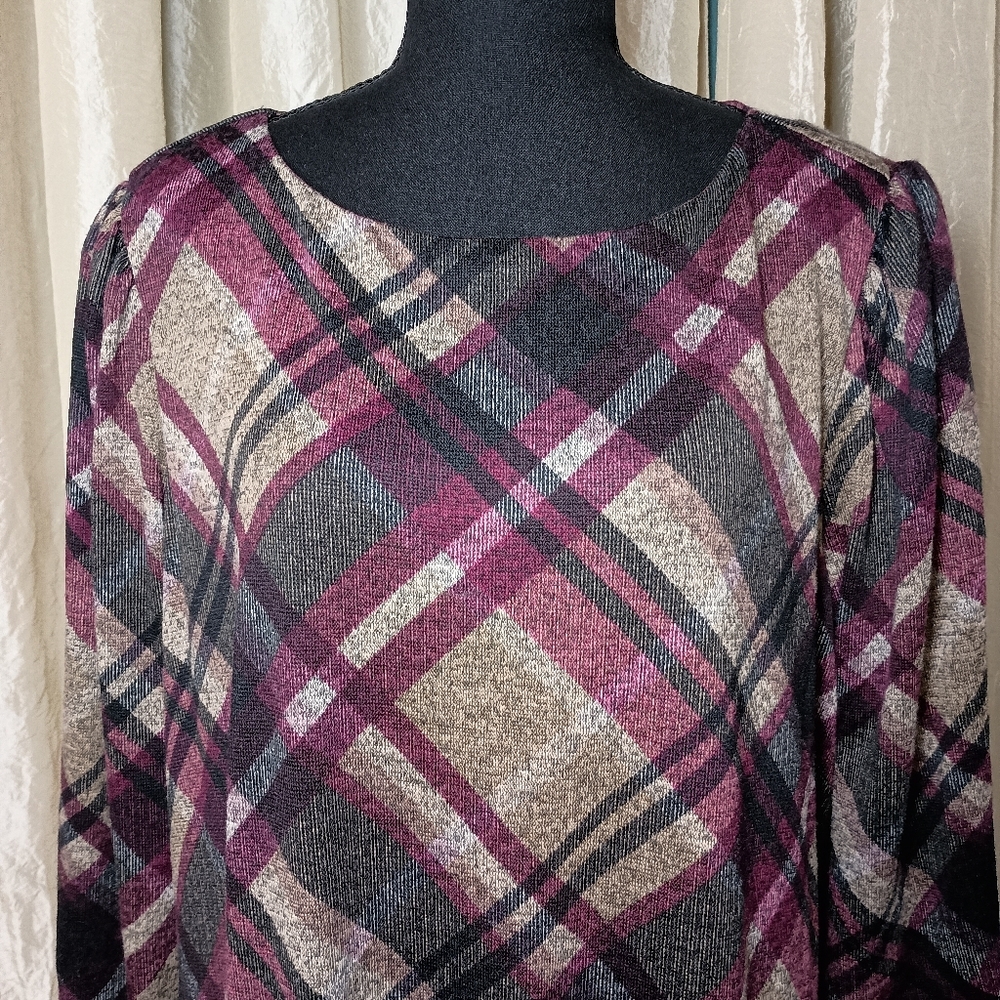 🩷 Jessica Howard NWT Plus Size Mock Neck Plaid A-Line Dress Size 2X - Picture 4 of 11